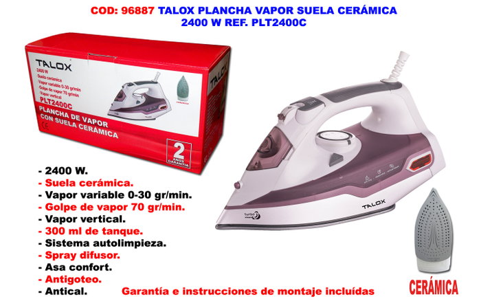 Talox Plancha de vapeur avec semelle en céramique 2400 W Talox Plancha de vapeur avec semelle en céramique 2400 W