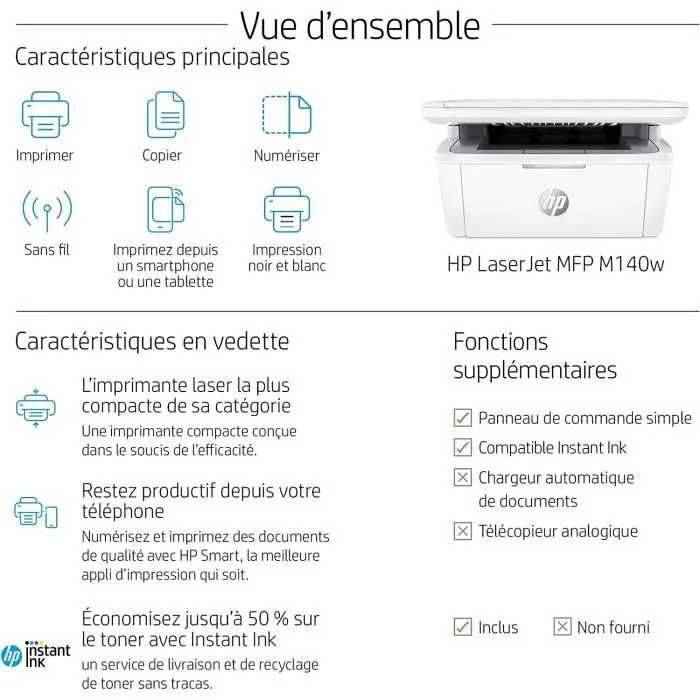 HP LaserJet M140w - Imprimante multifonction laser compacte noir et blanc