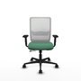 Chaise Haches Synchrone/Traslack tissu Vert émeraude Maille Blanc Base en nylon noir Accoudoir 2D Sans appui-tête Roulettes 65mm nylon
