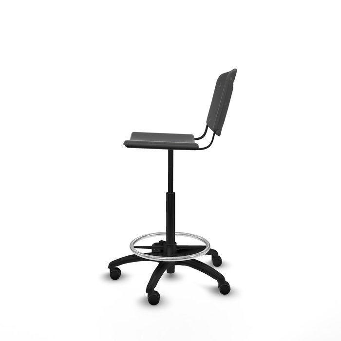 Tabouret Taburete Robledo Pivotant Chlorure de polyvinyle Gris foncé Structure polyamide noire Sans accoudoirs Sans appui-tête Roulettes pour moquette