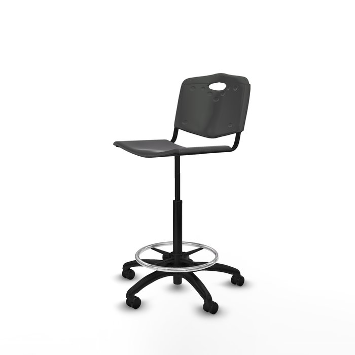 Tabouret Taburete Robledo Pivotant Chlorure de polyvinyle Gris foncé Structure polyamide noire Sans accoudoirs Sans appui-tête Roulettes pour moquette