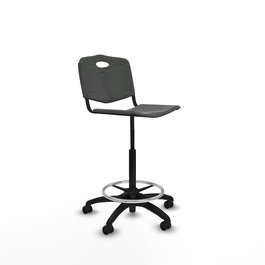 Tabouret Taburete Robledo Pivotant Chlorure de polyvinyle Gris foncé Structure polyamide noire Sans accoudoirs Sans appui-tête Roulettes pour moquette