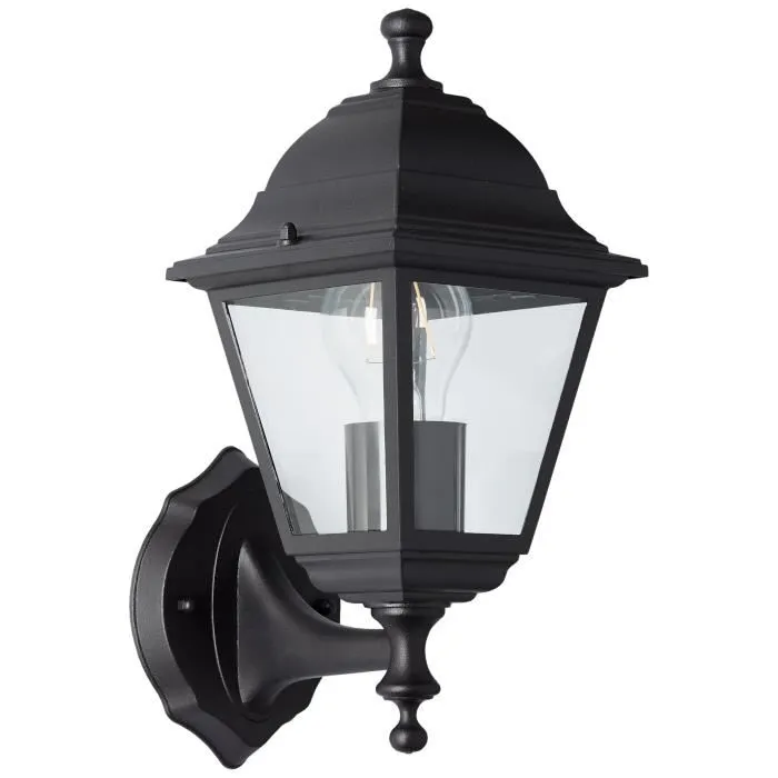 Brilliant - Applique extérieure montante NISSIE, noir métal et verre, douille E27 1x60W max, luminaire pour jardin et terrasse