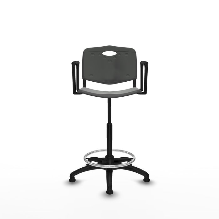 Tabouret Taburete Robledo Pivotant Chlorure de polyvinyle Gris foncé Structure polyamide noire Accoudoirs fixes Sans appui-tête Patins de chaises