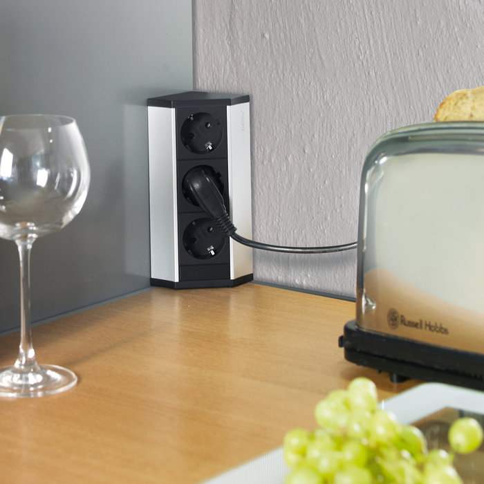 Emuca Multiconnecteur V Dock, Anodisé mat, Plastique et Aluminium.