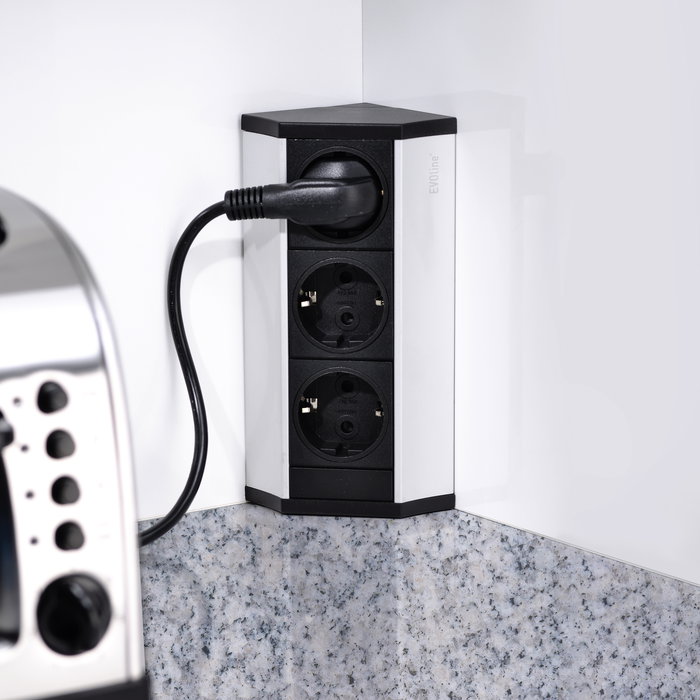 Emuca Multiconnecteur V Dock, Anodisé mat, Plastique et Aluminium.