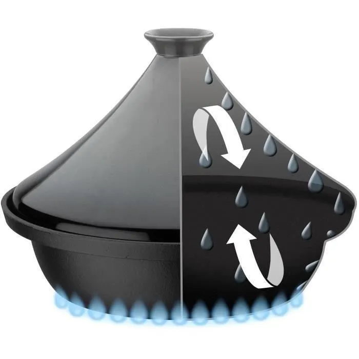 GSW Tajine en fonte massive - 30 x 22 cm - Couvercle céramique - Compatible induction - Gris