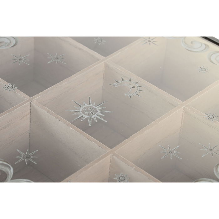 Boîte pour infusions DKD Home Decor Bleu Blanc Noir Naturel Métal Verre Bois MDF 24 x 24 x 6,5 cm (2 Unités)