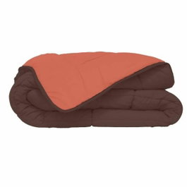 CALGARY Couette Chaude Microfibre Brun & Corail 200 x 200 cm