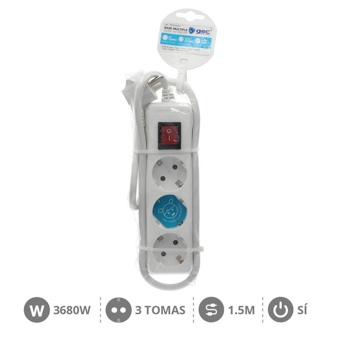 GSC Evolution Base multiple Serie Estándar 3T avec interrupteur, 1,5m, Blanco GSC Evolution Base multiple Serie Estándar 3T avec interrupteur, 1,5m, Blanco