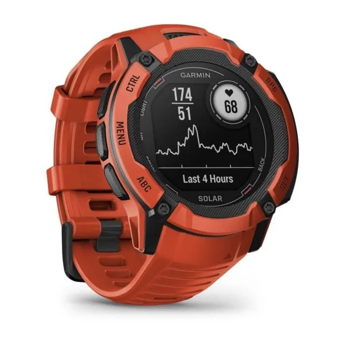 Garmin Montre GPS connectée Instinct 2X Solar Rouge - Boîtier 50 mm, écran monochrome 1,1 pouce, robuste