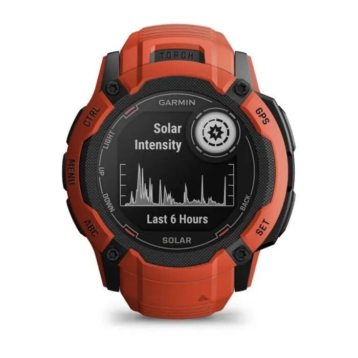 Garmin Montre GPS connectée Instinct 2X Solar Rouge - Boîtier 50 mm, écran monochrome 1,1 pouce, robuste