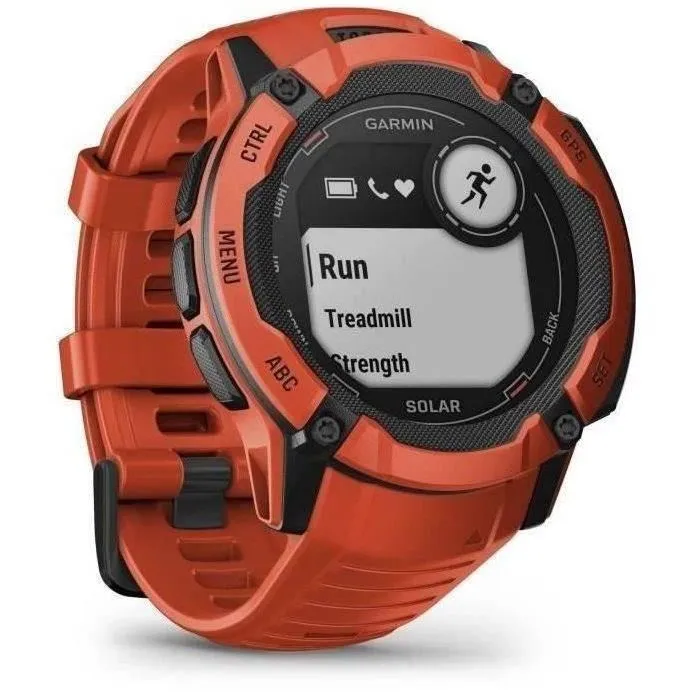 Garmin Montre GPS connectée Instinct 2X Solar Rouge - Boîtier 50 mm, écran monochrome 1,1 pouce, robuste