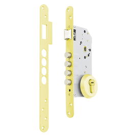 Tesa Serrure à Fouillot R100Br566E avec Cylindre T60, Dorée, Écusson de sécurité E700L inclus