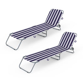 Marbueno Pack de 2 Tumbonas Pliables Acier Rayures Bleues et Blanches pour Plage et Piscine 10020X2