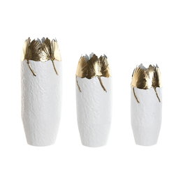 Ensemble de 3 Vases Home ESPRIT Blanc Doré Métal 21 x 21 x 55 cm (3 Pièces)