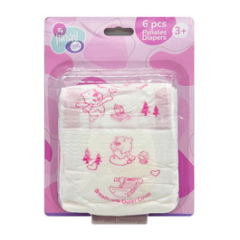 Tachan - Kit de 6 Couches de Rechange pour Poupées en Blister - Blanc avec Motifs Roses pour Enfants - Recommandé à partir de 3 ans