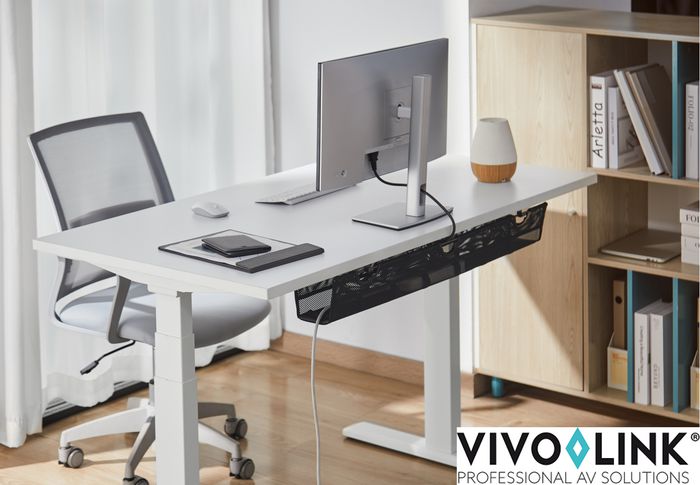 Vivolink Support de gestion des câbles sous bureau en maille, organisateur pour multiprises, câbles USB et HDMI, capacité 5 kg