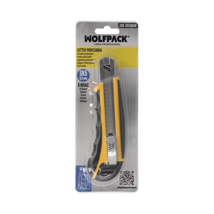 WOLFPACK LINEA PROFESIONAL Cutter Professionnel 18mm avec 8 Lames Acier SK5