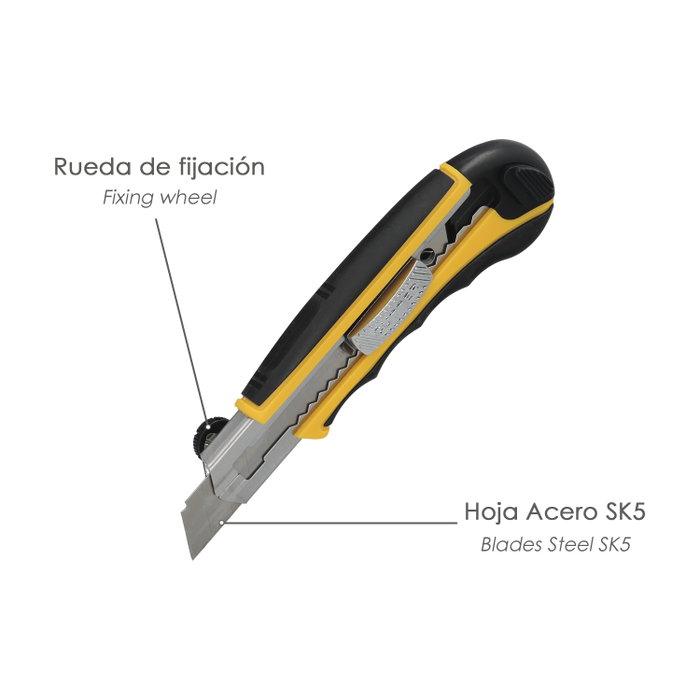 WOLFPACK LINEA PROFESIONAL Cutter Professionnel 18mm avec 8 Lames Acier SK5