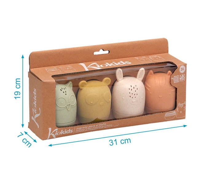 KioKids - Juego de 4 Animalitos Antimoho pour le Bain - Jouets de Bain Démontables pour Bébé (+3 Mois) en PVC et Fibre de Blé - 5-6 cm - Multicolore