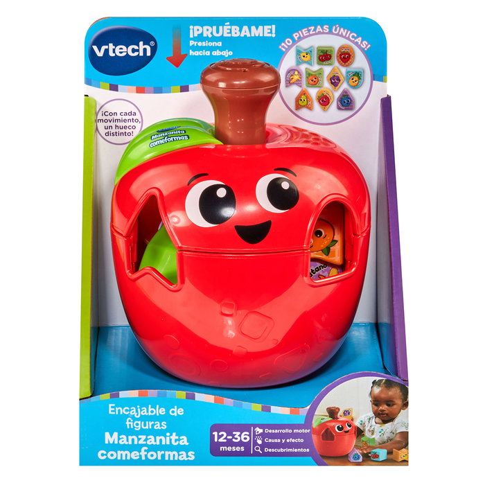 V-Tech Encajables Figuras Manzanita Comeformas 80-564622 - Jeu d'encastrement avec formes et nourriture, 10 pièces en plastique recyclé, pour enfants dès 12 mois