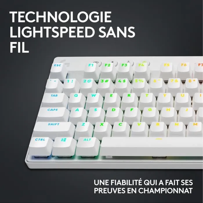 Logitech G Pro X TKL Lightspeed - Clavier Gaming Sans Fil Mécanique AZERTY - Switchs GX Brown Tactiles - Rétroéclairé Blanc