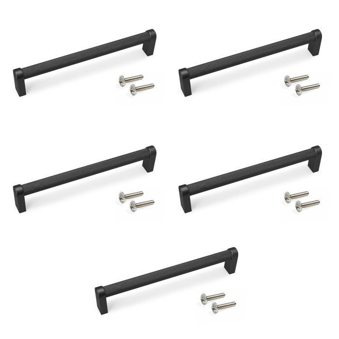 Emuca Lot de 5 poignées pour meubles Bergen, L173mm, entraxe 160mm, Aluminium , Peint en noir Emuca Lot de 5 poignées pour meubles Bergen, L173mm, entraxe 160mm, Aluminium , Peint en noir