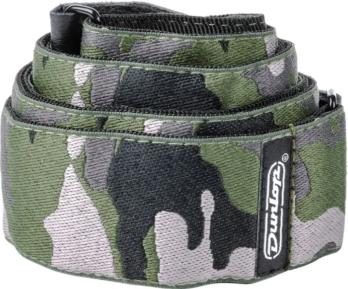 Dunlop Corréa de Guitare/Basse Jacquard - Ranger Green, Haute Qualité, Extrémités en Cuir