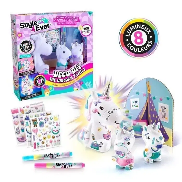 Canal Toys La Famille Licorne - Figurines de décoration pour enfants, Maman licorne lumineuse et 2 bébés à personnaliser, kit créatif OFG 287