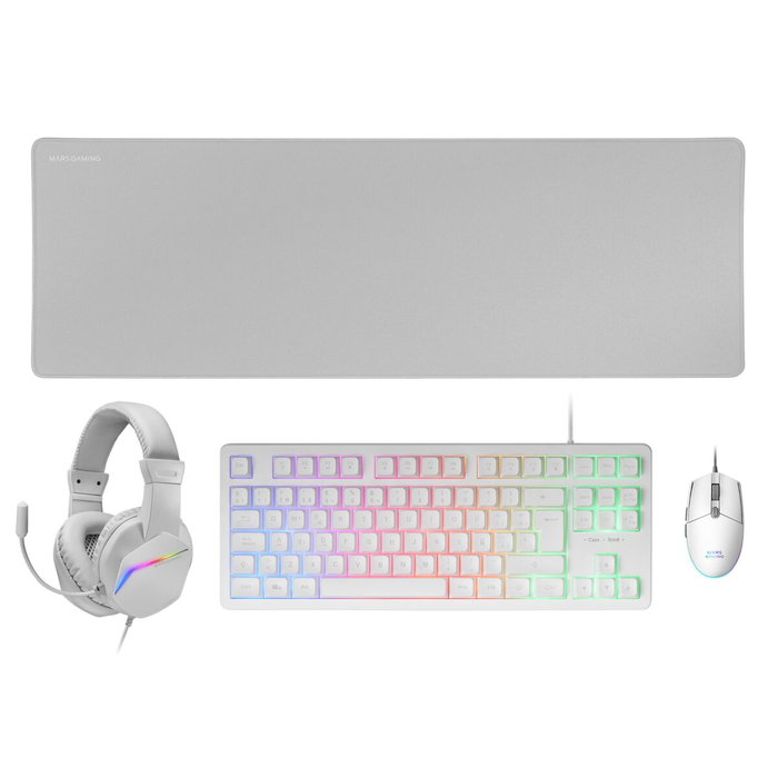 clavier et souris Mars Gaming MCPRGB3WES Espagnol Qwerty Blanc