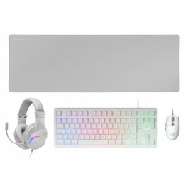 Mars Gaming Combo MCP-RGB3WES Blanc - Clavier TKL QWERTY, Souris 3200 DPI, Casque et Tapis XXL