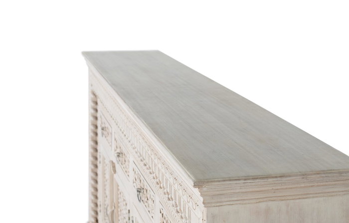 GINER Y COLOMER - Buffet en bois de manguier massif, finition blanc vieilli, 4 portes et 4 tiroirs, 190x100x40 cm