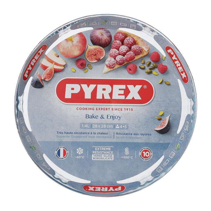 Pyrex - 1450152 - Moule à tarte en verre borosilicate, 28 cm - Résistant aux chocs thermiques (-40°C à +300°C)