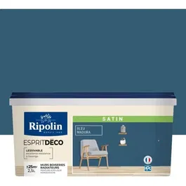 Ripolin Esprit Deco Peinture Murale et Bois Satin Bleu Madura 2.5 litres, monocouche, très couvrante pour intérieur, radiateurs