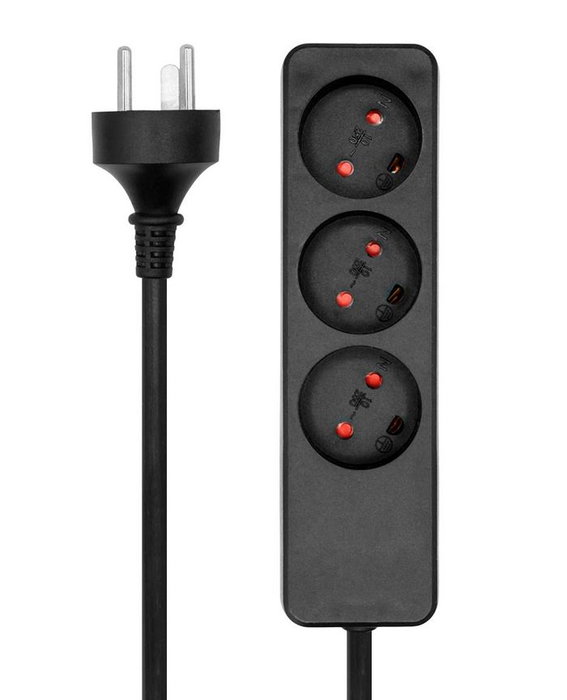 ProXtend Danish Power Strip EDB - Multiprise danoise 3 prises, 2 mètres, couleur noir