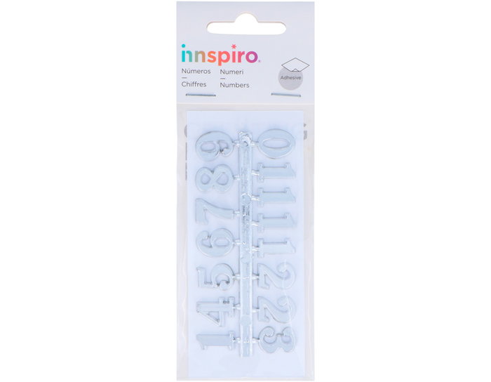 Innspiro Chiffres Arabes Adhésifs en Plastique Argenté 15mm Innspiro Chiffres Arabes Adhésifs en Plastique Argenté 15mm