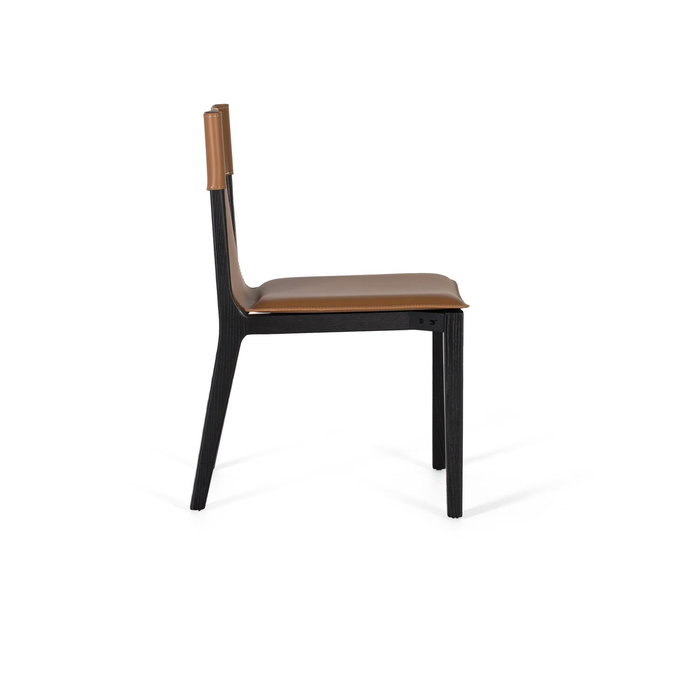GINER Y COLOMER - Lot de 2 chaises en bois avec assise en cuir synthétique - Patines noires et marron clair