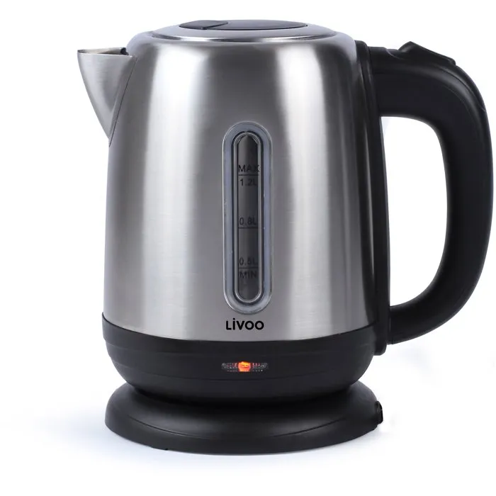 Livoo DOD182 Bouilloire électrique 1.2 L 1630 W - Corps inox - Filtre anticalcaire - Arrêt automatique - Socle 360° - Gris