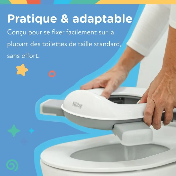 Nuby - Pot de Voyage Portable pour Tout-Petits avec Sac de Rangement, Apprentissage de la Propreté, Siège Réducteur, Protection Anti-Éclaboussures, Léger et Compact - Gris/Blanc
