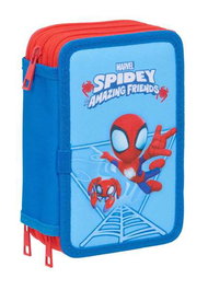 Safta Plumier Triple 37 Pcs Spidey, Trousse avec Compartiments 12.5x19.5x5.5 cm, pour Enfants dès 3 Ans