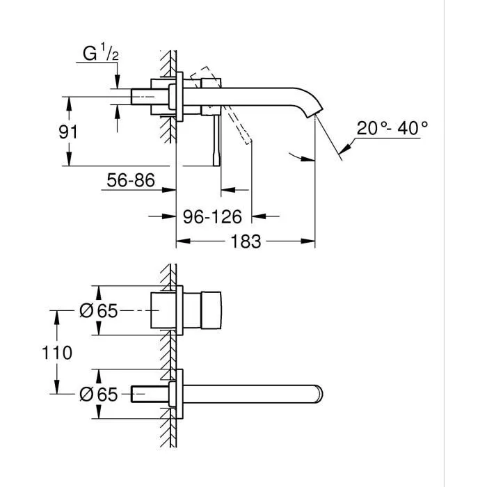 GROHE Mitigeur mural pour lavabo Essence 2 trous taille M finition Hard Graphite avec mousseur économique 5 l/min et technologie AquaGuide