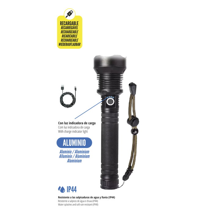 WOLFPACK LINEA PROFESIONAL Lampe torche LED solaire rechargeable 10W 1500 lumens
