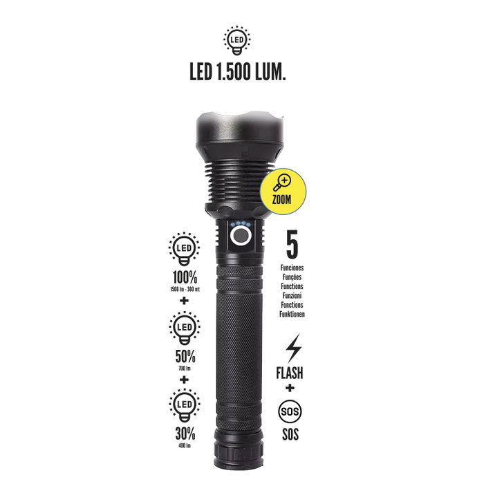 WOLFPACK LINEA PROFESIONAL Lampe torche LED solaire rechargeable 10W 1500 lumens