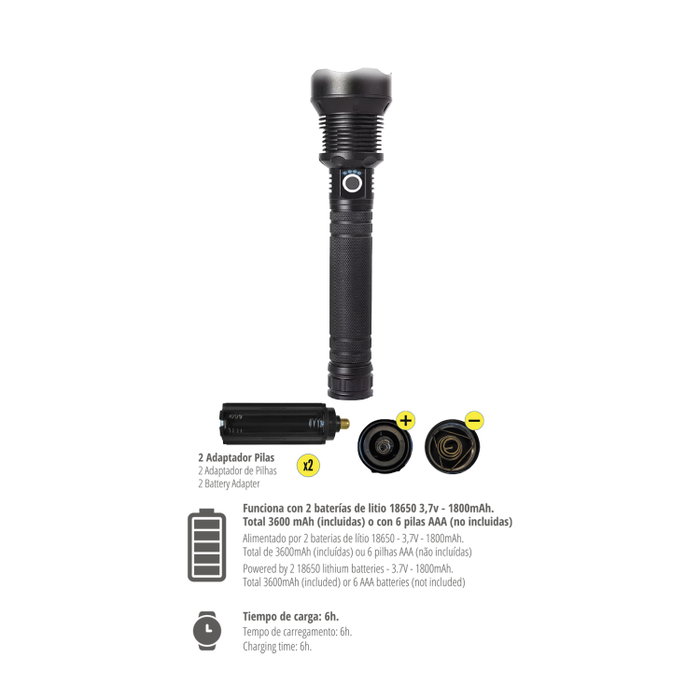 WOLFPACK LINEA PROFESIONAL Lampe torche LED solaire rechargeable 10W 1500 lumens