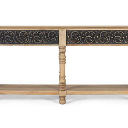 GINER Y COLOMER - Console d'entrée en bois de manguier design artisanal, finition naturelle et gris patiné, avec étagère inférieure - 174 cm