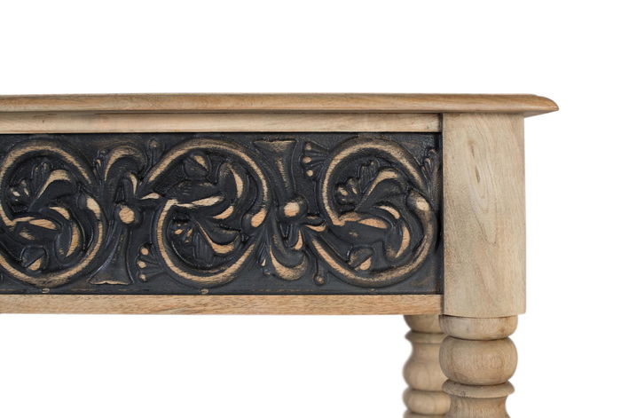GINER Y COLOMER - Console d'entrée en bois de manguier design artisanal, finition naturelle et gris patiné, avec étagère inférieure - 174 cm