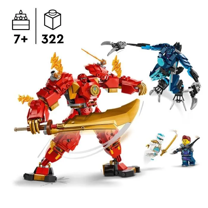 Lego 71808 Ninjago Robot Élémentaire du Feu de Kai - Jouet de Construction Robot Personnalisable avec Minifigurines Kai et Zane