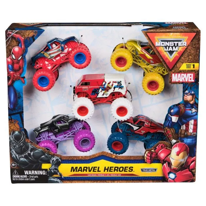 Spin Master - Pack de 5 Véhicules Marvel Die-Cast Monster Jam 1:64 - Monster Trucks Détaillés avec Suspensions Spin Master - Pack de 5 Véhicules Marvel Die-Cast Monster Jam 1:64 - Monster Trucks Détaillés avec Suspensions