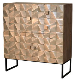 GINER Y COLOMER Buffet en bois de manguier massif avec pattes en fer, 2 tiroirs et 3 portes aux détails en bronze, finition marron foncé - 100x110x42 cm